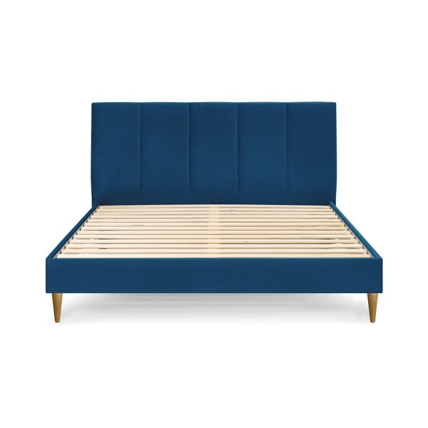 Tmavomodrá zamatová dvojlôžková posteľ Bobochic Paris Vivara Light, 180 x 200 cm-image-2