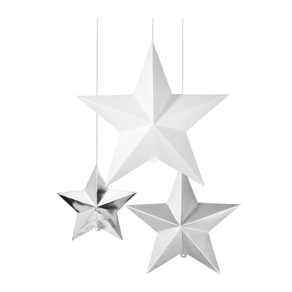 Papierové dekorácie 3D Hanging Stars Silver, 3 kusy