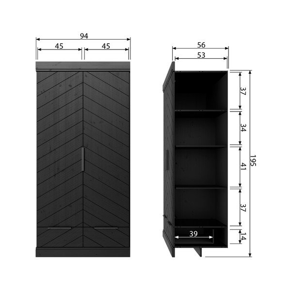 Čierna drevená skriňa WOOOD Herringbone, výška 195 cm-image-1