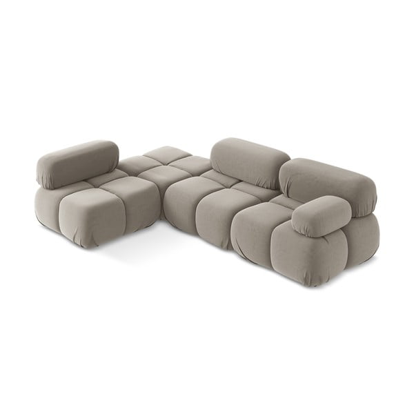 Béžová zamatová modulárna rohová pohovka (ľavý roh) Lokua – Makamii-image-2