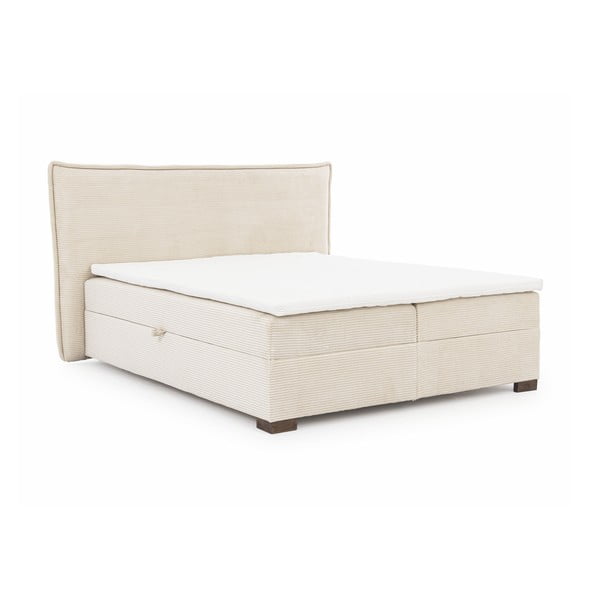 Béžová boxspring posteľ s úložným priestorom 140x200 cm Lysa – Ropez