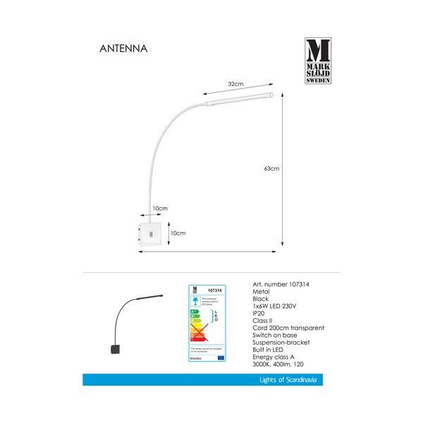 Čierne nástenné svietidlo Markslöjd Antenna 1L-image-2