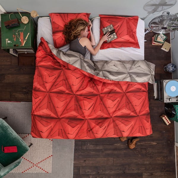 Červeno-hnedé obliečky Snurk Monogami, 140 x 200 cm-image-1