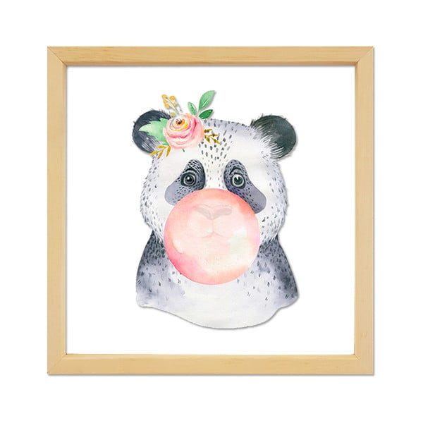 Sklenený obraz v drevenom ráme Vavien Artwork Panda, 32 x 32 cm