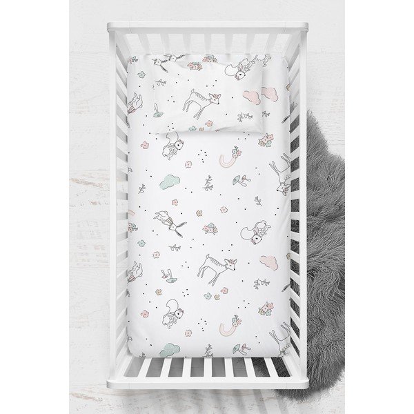 Biela napínacia detská plachta do postieľky z bavlny Renforcé 70x120 cm Flowers – Mijolnir-image-1