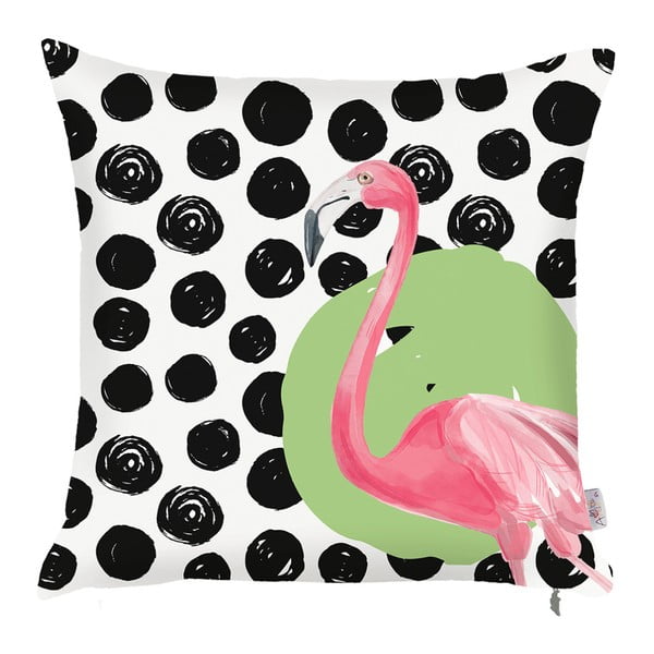 Čierno-biela obliečka na vankúš Mike & Co. NEW YORK Dots Flamingo, 43 × 43 cm