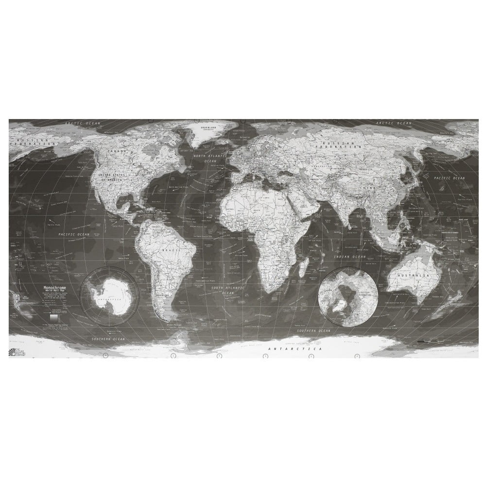 Mapa sveta v priehľadnom puzdre The Future Mapping Company Monochrome World Map, 130 × 72 cm