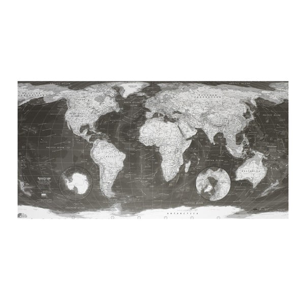 Mapa sveta v priehľadnom puzdre The Future Mapping Company Monochrome World Map, 130 × 72 cm