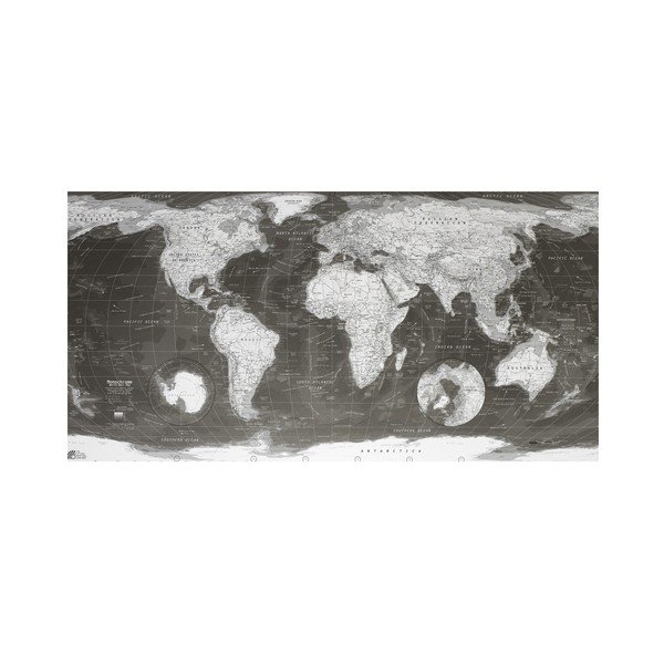Mapa sveta v priehľadnom puzdre The Future Mapping Company Monochrome World Map, 130 × 72 cm