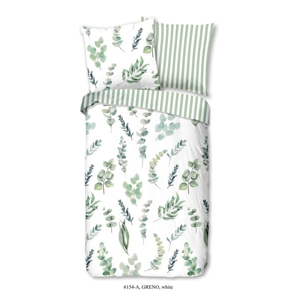 Zeleno-biele obliečky na jednolôžko z bavlny Good Morning Greno, 140 × 200 cm