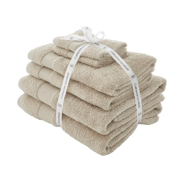 Béžové froté bavlnené uteráky a osušky v súprave 6 ks Anti–Bacterial – Catherine Lansfield