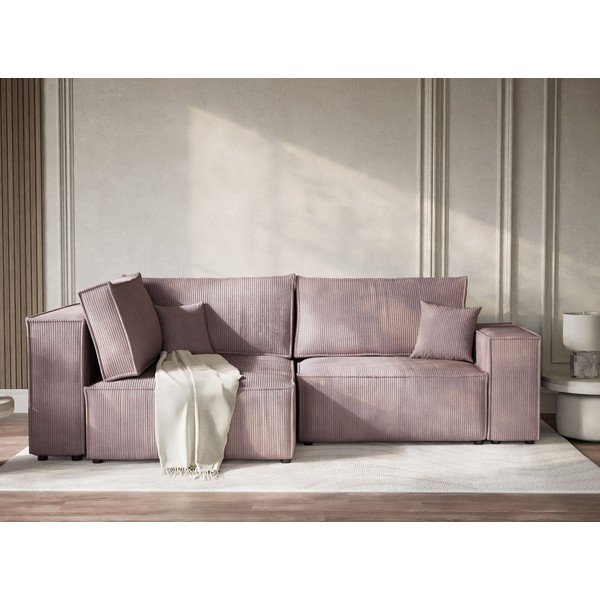 Fialová menčestrová rozkladacia/s úložným priestorom rohová pohovka (ľavý roh/do L) Tonga – Maison de Rêve-image-1