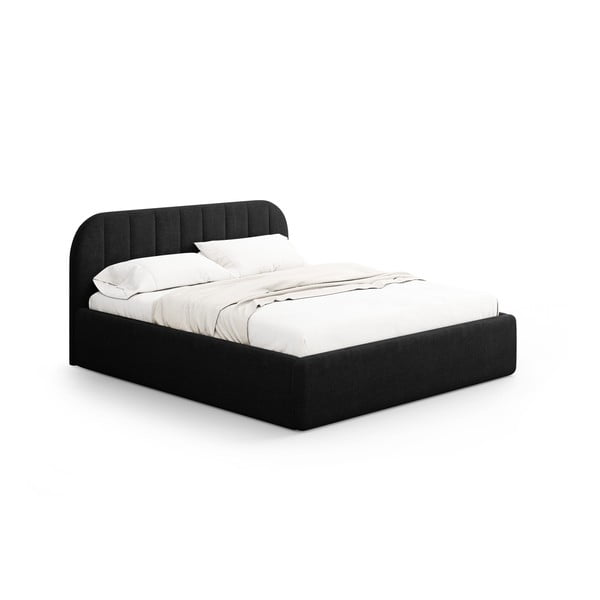 Čierna čalúnená dvojlôžková posteľ s úložným priestorom s roštom 160x200 cm Juno – Windsor & Co Sofas