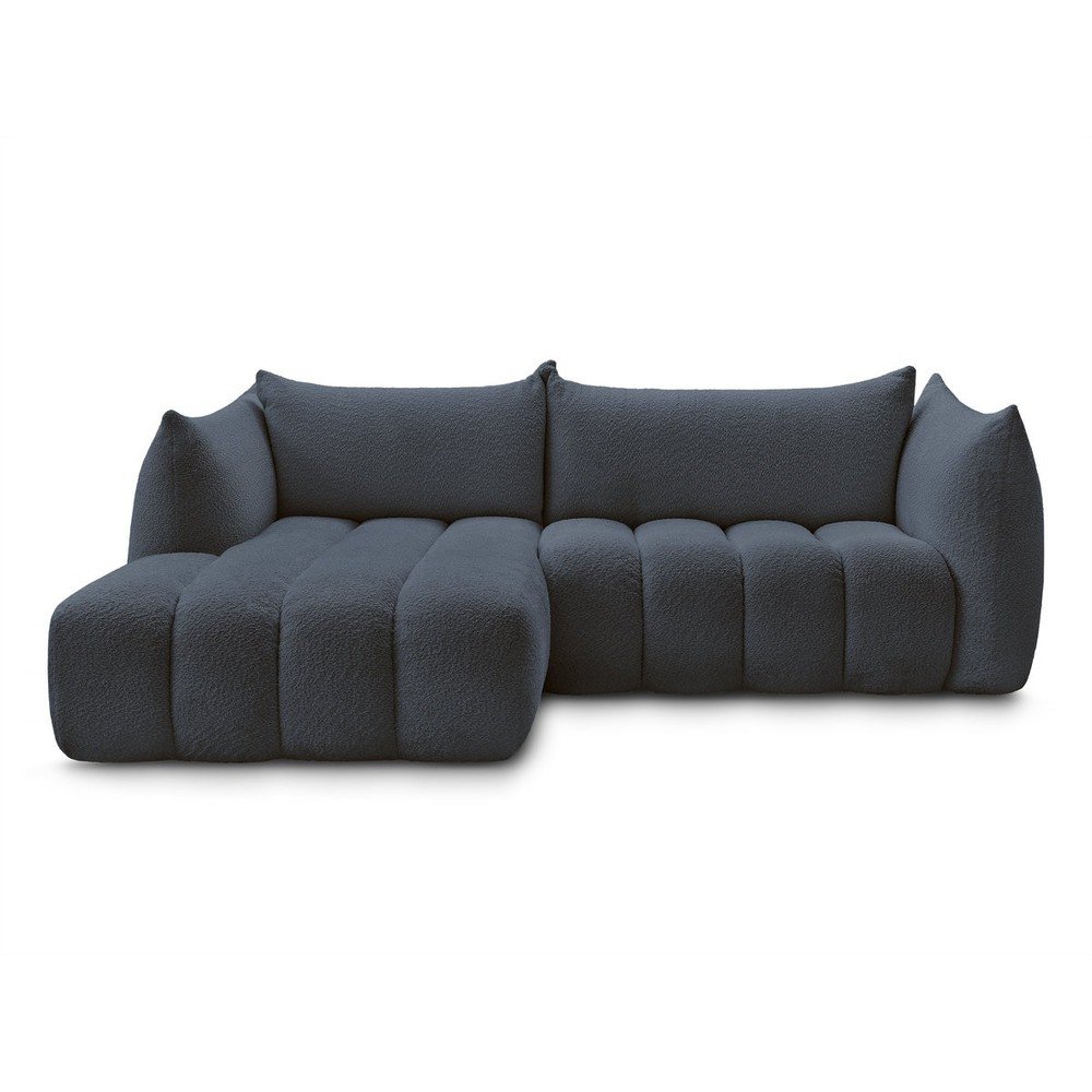 Tmavomodrá rohová pohovka z textílie buklé (ľavý roh/s leňoškou) Azra – Bobochic Paris