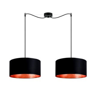 Čierne dvojramenné závesné svietidlo s vnútrom v medenej farbe Sotto Luce Mika