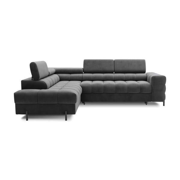 Tmavosivá zamatová rozkladacia/s úložným priestorom rohová pohovka (ľavý roh/do L) Ferucce – ELTAP