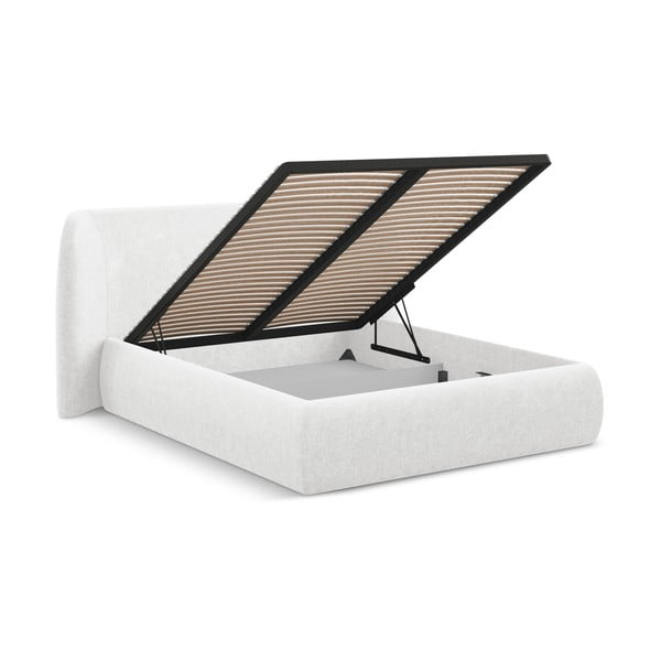 Biela čalúnená dvojlôžková posteľ s úložným priestorom s roštom 140x200 cm Hauke – Makamii-image-2
