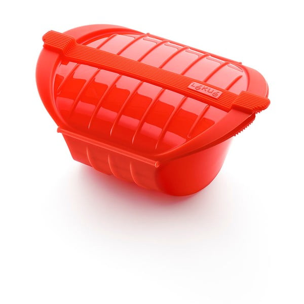 Červená silikónová nádoba na pečenie v páre pre 3- 4 porcie Lékué Deep Steam Case