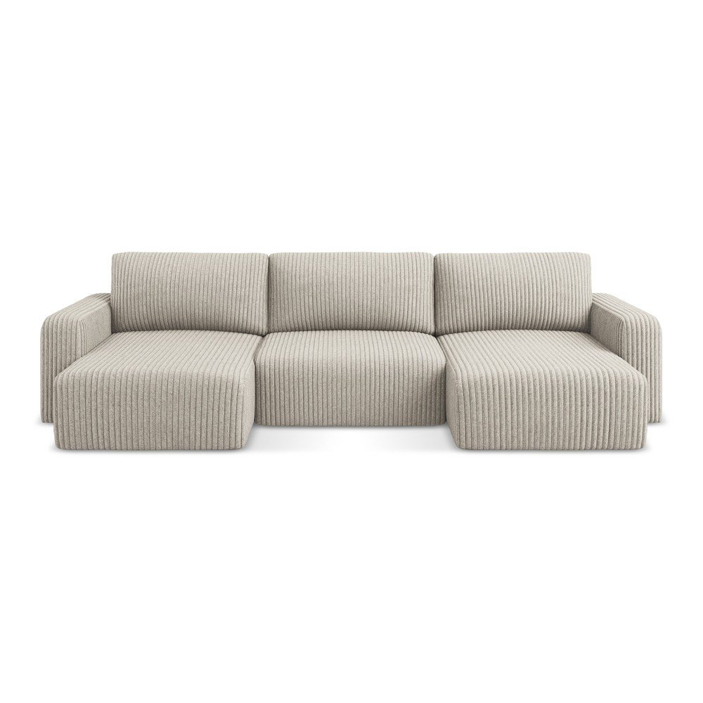 Béžová menčestrová rozkladacia/s úložným priestorom rohová pohovka (do tvaru "U") Kona – Makamii