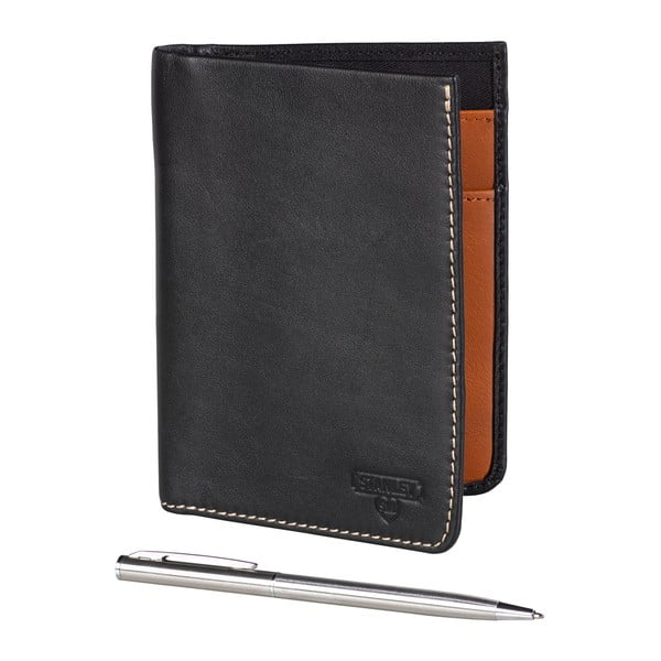 Čierna kožená peňaženka s guľôčkovým perom Stanley Tools