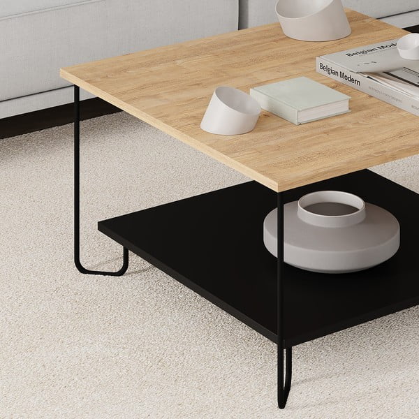 Konferenčný stolík s doskou v dubovom dekore v čierno-prírodnej farbe 80x80 cm Tonka – Marckeric-image-1