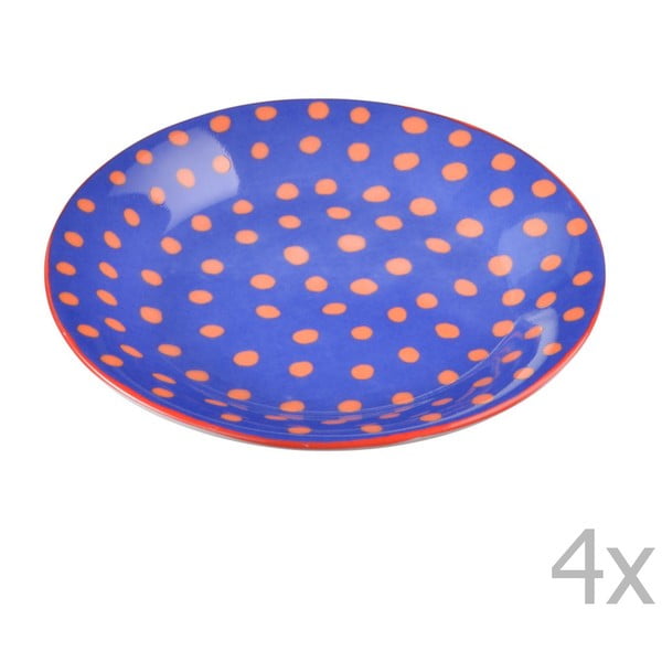 Sada 4 porcelánových tanierikov s bodkami Oilily 10 cm, modrá