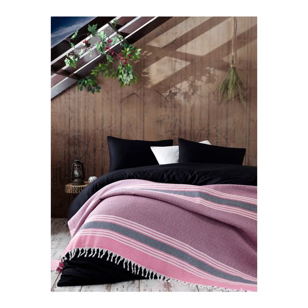Ružová bavlnená prikrývka na posteľ EnLora Home Anna Yatak Örtüsü, 220 × 240 cm