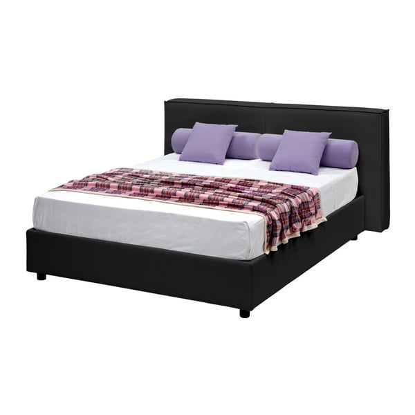 Čierna dvojlôžková posteľ s úložným priestorom a poťahom z koženky 13Casa Melita, 160 x 190 cm