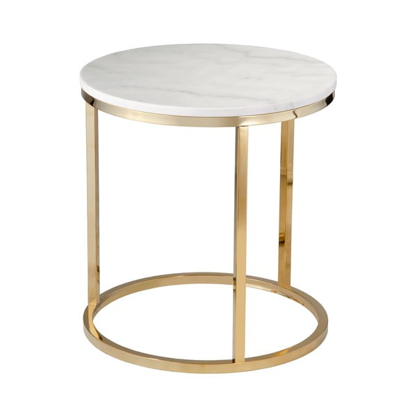 Biely mramorový stolík s podnožím v zlatej farbe RGE Accent, ⌀ 50 cm