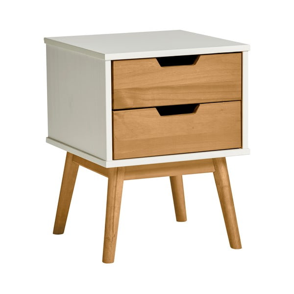 Bielo-hnedý nočný stolík z masívneho borovicového dreva Marckeric Baku-image-2