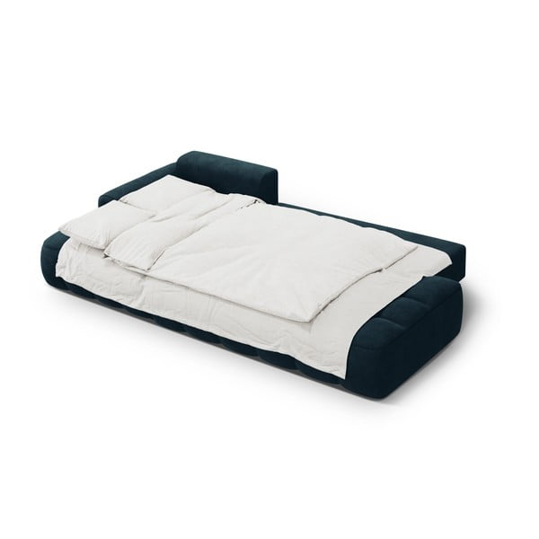 Zamatová rozkladacia/s úložným priestorom rohová pohovka v petrolejovej farbe (ľavý roh/s leňoškou) Linz – Cosmopolitan Design-image-4