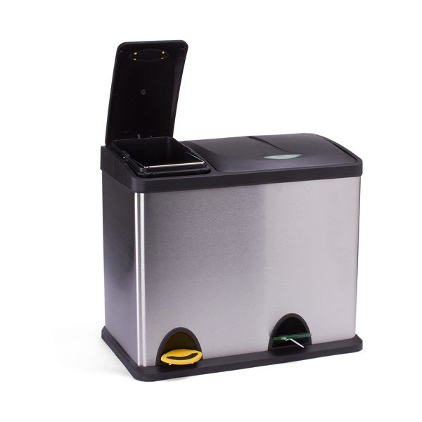 Oceľový odpadkový kôš 18+8 l na triedený odpad/nášľapný v matne striebornej farbe Tri Selectif – MSV-image-1