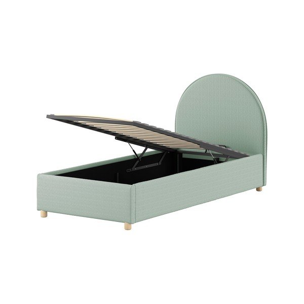 Zelená čalúnená jednolôžková posteľ s úložným priestorom s roštom 90x200 cm Moon – Vipack-image-4