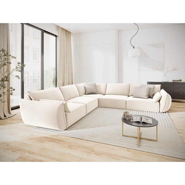 Béžová zamatová rohová pohovka Vanda – Mazzini Sofas-image-1