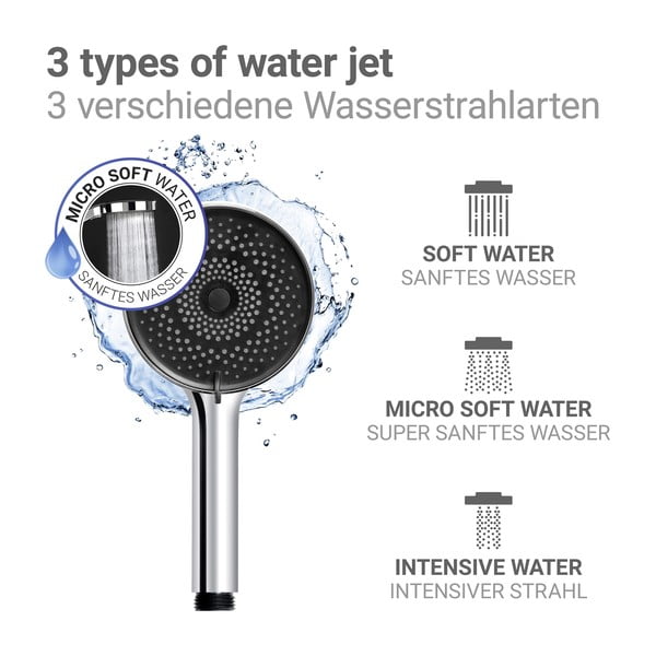 Plastová sprchová hlavica v striebornej farbe ø 12 cm Softwater – Wenko-image-3