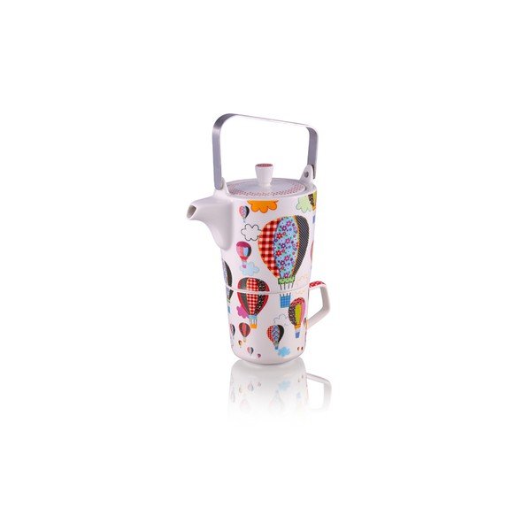 Kanvička so 6 hrnčekmi z kostného porcelánu a sitkom na sypaný čaj Silly Design baloons, 500 ml-image-2