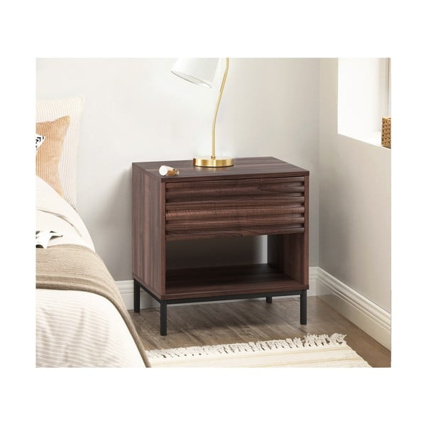 Tmavohnedý nočný stolík s doskou v dekore orechového dreva Celine – Støraa-image-2
