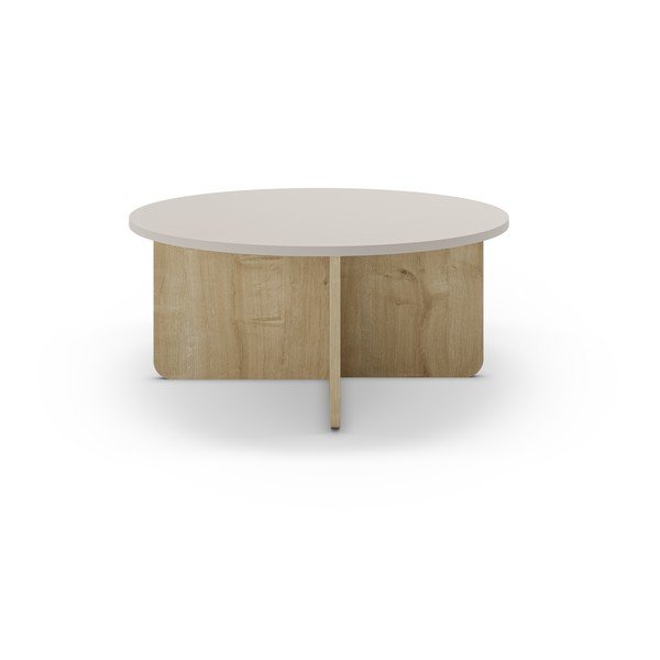 Krémovobiely/v prírodnej farbe okrúhly konferenčný stolík v dekore duba ø 80 cm Hillary – Marckeric-image-2