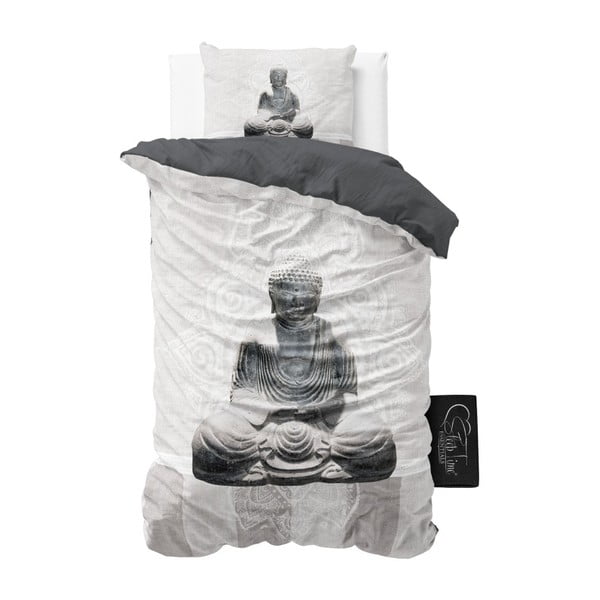 Biele obliečky z mikroperkálu Sleeptime Buddha Love, 140 x 220 cm
