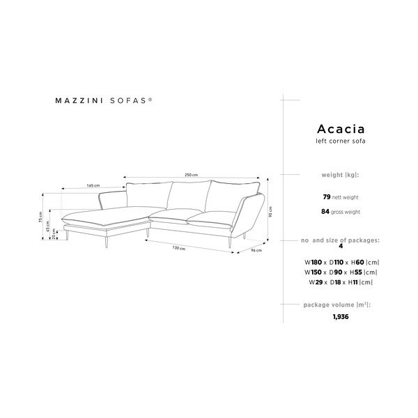 Svetlosivá zamatová rohová pohovka Mazzini Sofas Acacia, ľavý roh-image-3