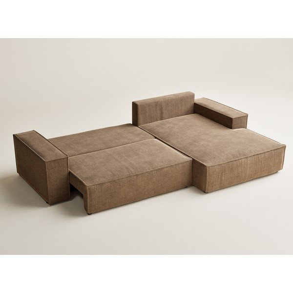 Svetlohnedá ženilková rozkladacia/s úložným priestorom rohová pohovka (pravý roh/s leňoškou) Maze – Maison de Rêve-image-4