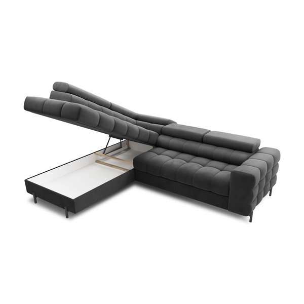 Tmavosivá zamatová rozkladacia/s úložným priestorom rohová pohovka (ľavý roh/do L) Ferucce – ELTAP-image-4