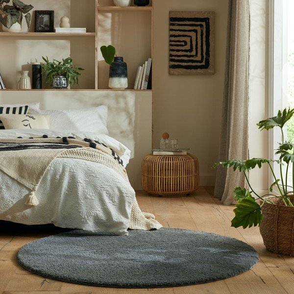 Tmavosivý umývateľný okrúhly koberec z recyklovaných vlákien 180x180 cm Fluffy – Flair Rugs-image-1