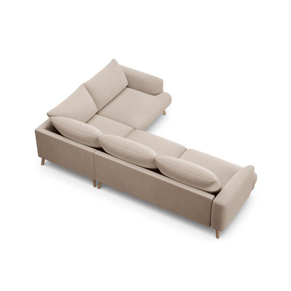 Béžová zamatová rohová pohovka (pravý roh/do L) Naomi – Micadoni -image-3