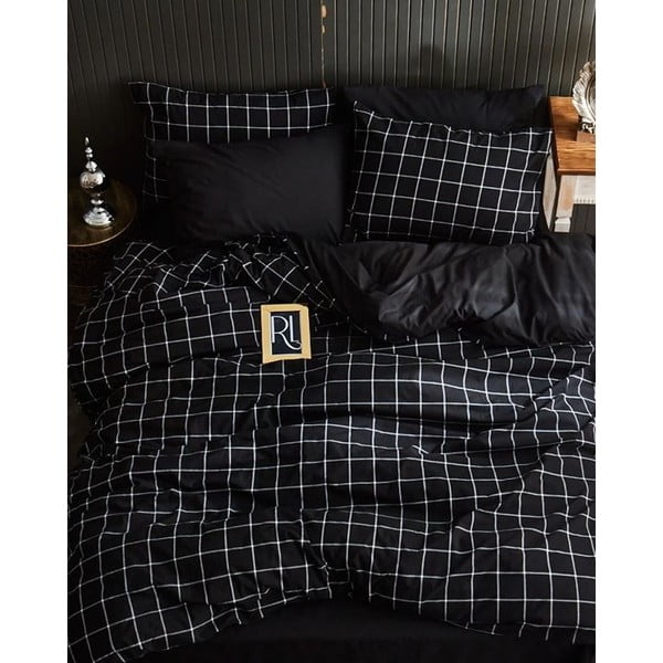 Čierne 4-dielne predĺžené obliečky na dvojlôžko s plachtou 200x220 cm Geometric – Mila Home-image-1