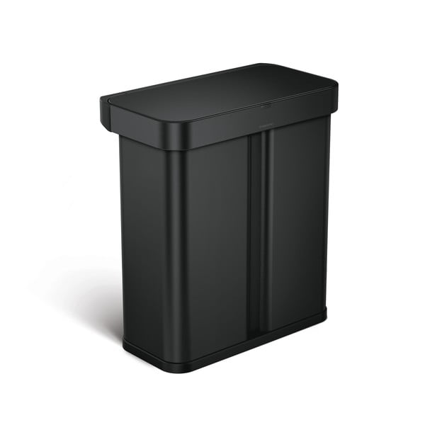 Matne čierny oceľový bezdotykový odpadkový kôš na triedený odpad 58 l – simplehuman