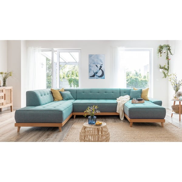 Tyrkysovomodrá rozkladacia rohová pohovka (ľavý roh/do tvaru "U") Dazzling Daisy – Miuform-image-3
