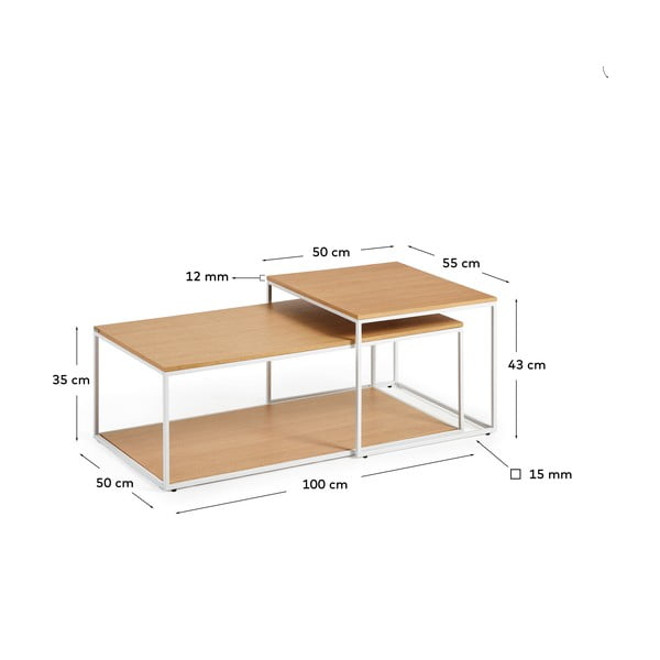 Konferenčné stolíky v súprave vo svetloprírodnej farbe 2 ks s doskou v dubovom dekore 50x100 cm Yoana – Kave Home-image-3