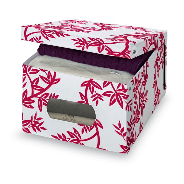 Červeno-biely úložný box Domopak Living, výška 24 cm