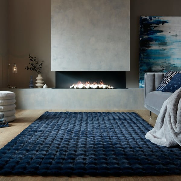 Tmavomodrá syntetická kožušina 160x230 cm Waffle Faux Fur – Flair Rugs-image-1